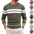 thumbnail image 5 of Men's Crew Neck Knit Sweater Long Sleeve Striped Pullover Casual Polyester Top, 5 of 5
