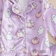 thumbnail image 4 of CAUYDY Toddler Girls Halloween Pajamas Fuzzy Trim Button Down Cute Pumpkin Ghost Print Long Sleeve Shirt Elastic Pants 2 Piece Satin Pajama Set(L101-Light Purple,2-3 Y), 4 of 4