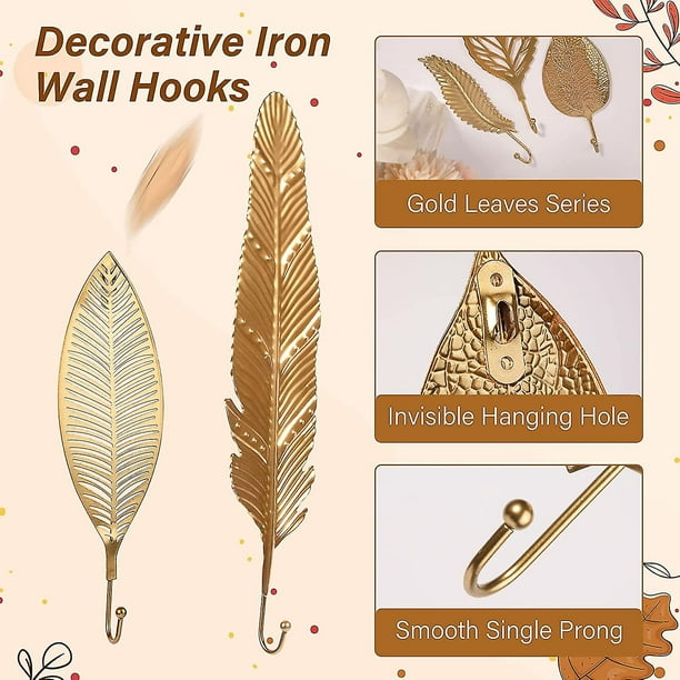 Set Of 7 Decorative Leaves Iron Hooks Extra Large Plant Modern Key