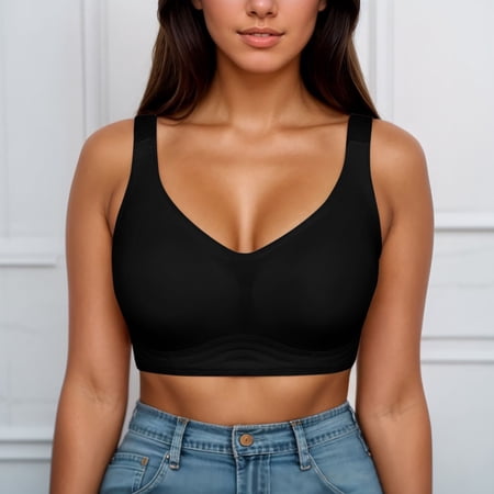 Women Sports Bra Strappy Padded Medium Support Yoga Workout Tops Seamless Comfortable Daily Wear L Black