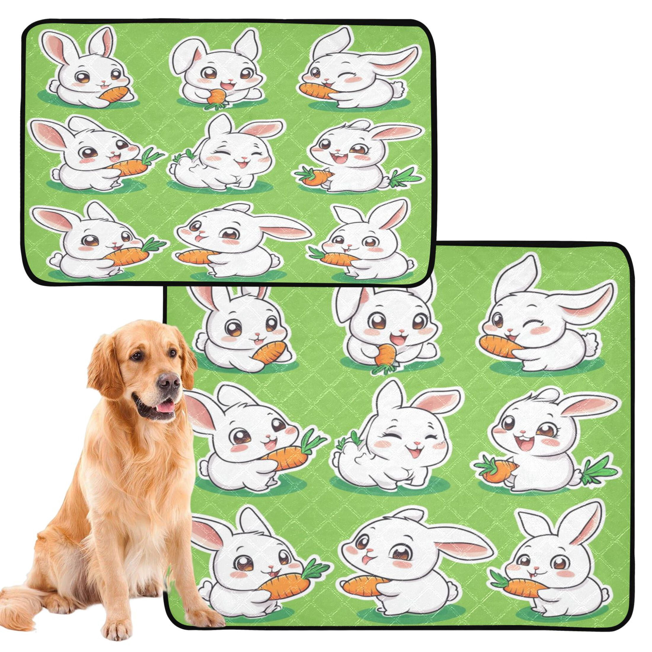 Qxltty Cute White Rabbits Eating Carrots Cat litter Pads Pet Set of 3 Diaper Mats Center Anti-leakage Layer Absorbent Soft and Comfortable