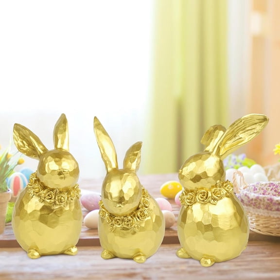 Gold Easter Bunny Decorations Resin Bunny Figurines Statue Spring Rabbit Desktop Decoration for Home Party