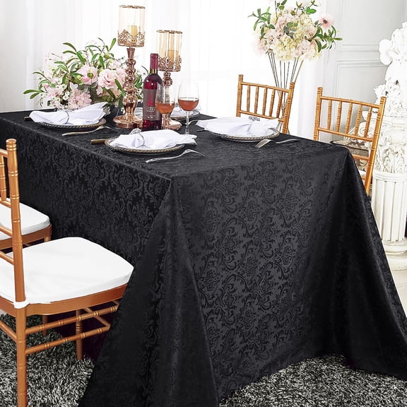 Wedding Linens Inc. 90" x 132'' Rectangular Jacquard Damask Polyester Tablecloth Table cover linen - Black