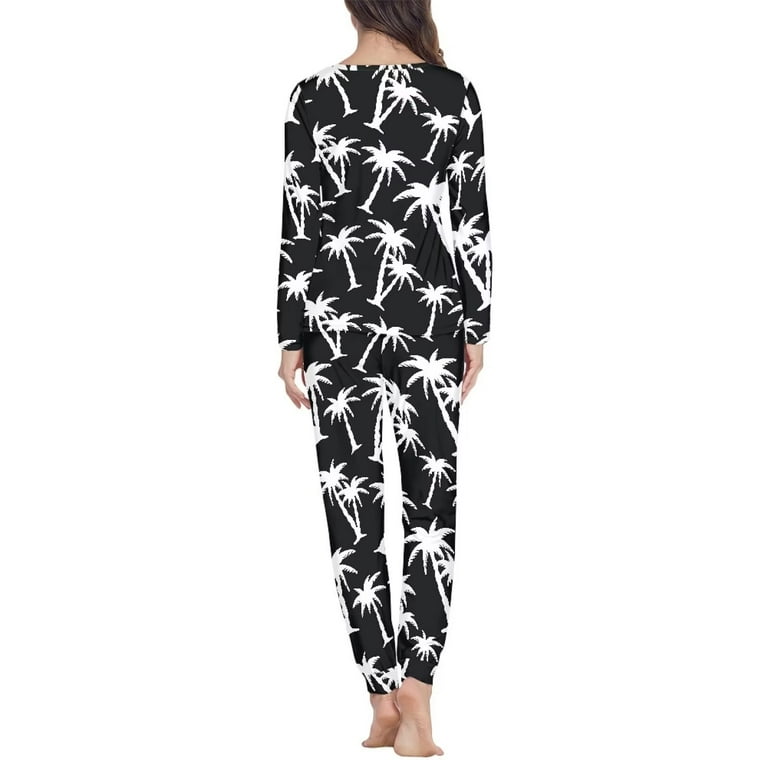 Renewold Pajamas for Women Hawaii Coconut Tree Print Pajamas Set