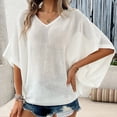 thumbnail image 2 of FAIWAD Womens Short Sleeve Ribbed Sweater V Neck Basic Pullover Tops Loose Breathable Lightweight Casual Sweaters, 2 of 8
