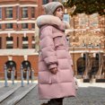 thumbnail image 6 of Kids Padded Parka Coats Girls Hooded Jacket Warm Winter Outerwear Waist Mid Length Thermal School Overcoat for Toddler Teen Girls Pink 5-6Years, 6 of 7