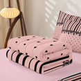 thumbnail image 5 of Castle Fairy Retro Lace Trim Stripe Zipper Twin Comforter Sets with Fitted Sheet and 2 Pillowcases,Minimalism Heart Grid Zipper Bedding Set,Pink Black,Reversible, 5 of 7