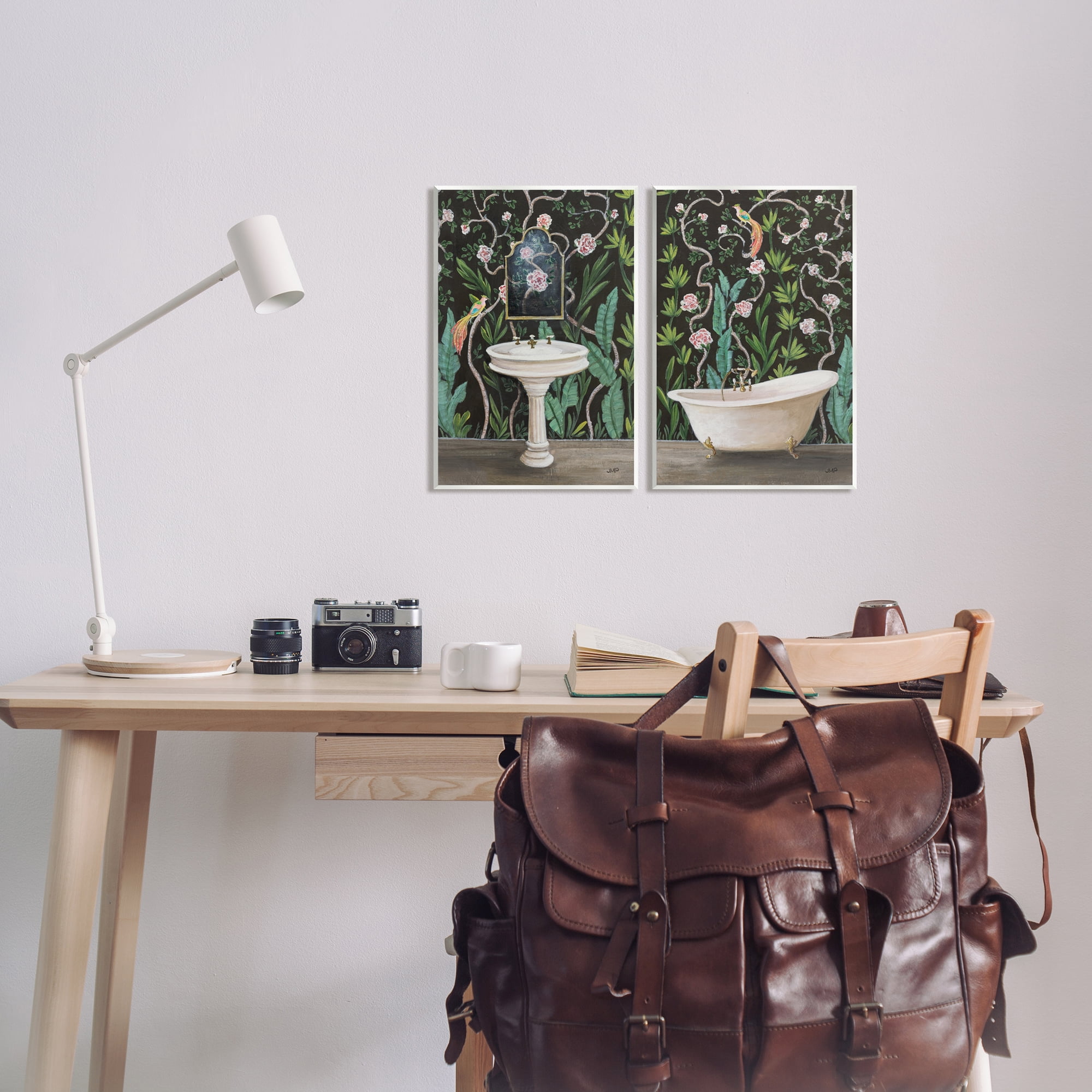 Stupell Industries Tropical Patterned Bathroom Botanical & Floral Painting Unframed Art Print Wall Art, 10 x 15, Set of 2