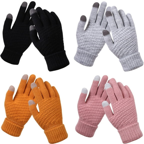 IBEEDOW 4 Pairs Women's Winter Touchscreen Gloves, Warm Fleece Lined Knit Gloves, Elastic Cuff Winter Texting Gloves, Gloves for Women