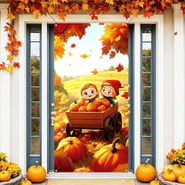 Tyidzon Thanksgiving Door Cover Thanksgiving Decorations Banner for Front Door Backdrop Party Photography Background Holiday Door Cover Outdoor Indoor Winter Home Decor, 71 x 35 Inch
