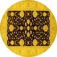 thumbnail image 1 of Ahgly Company Machine Washable Indoor Round Oriental Yellow Traditional Area Rugs, 3' Round, 1 of 4