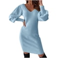thumbnail image 4 of ChaoHeng Plus Size Dresses Long Sleeve Dresses for Women Women's Sexy Solid Lace V-Neck Backless Long-sleeved Sheath Tight Dress, 4 of 6