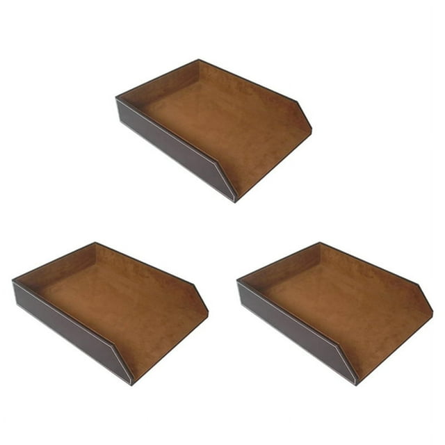 3X PU Leather Tray, Document Desk Organizer,Stackable Office File Document Tray Holder (Brown)