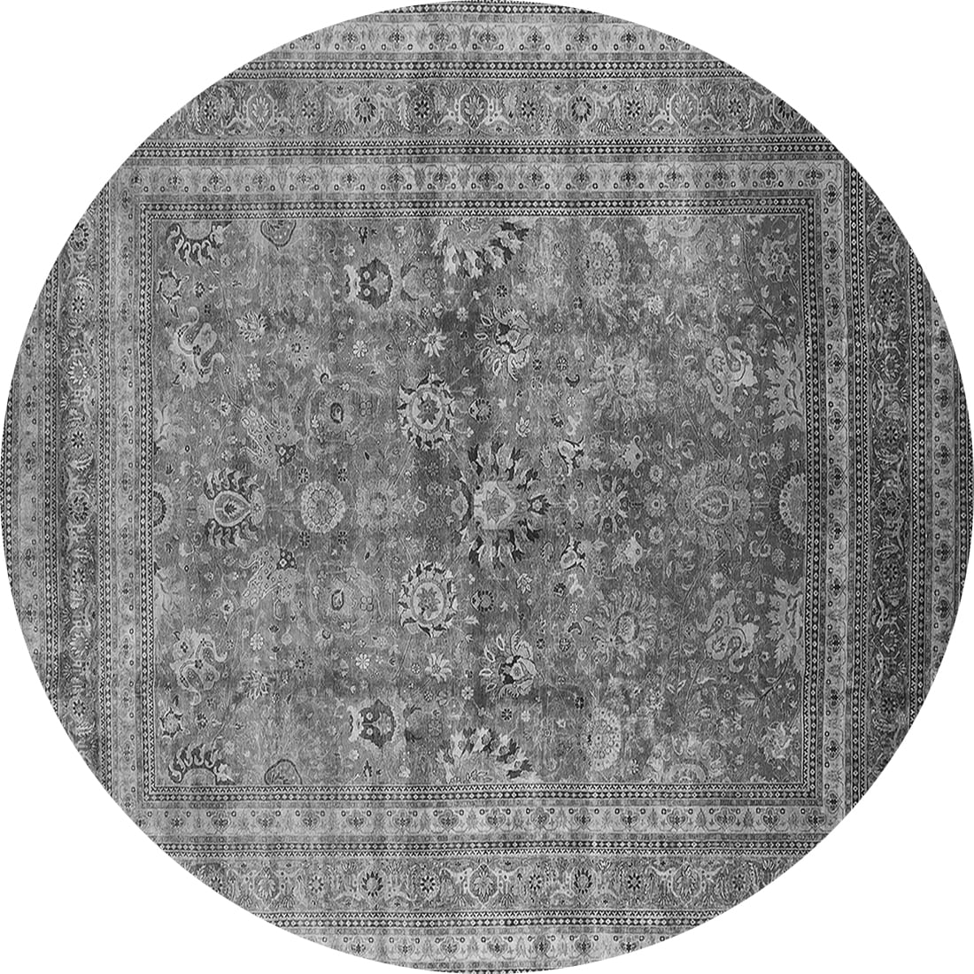 Ahgly Company Indoor Round Oriental Gray Industrial Area Rugs, 7' Round