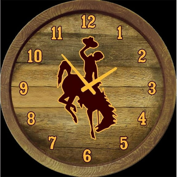 Grimm Industries WY-560-01 20 in. Barrel Team Wall Clock - WY Primary Logo, Brown & Gold