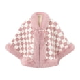 thumbnail image 2 of Umfun Women's Checkered Velvet Faux Fur Trim Cape Wrap Short Winter Shawl Outerwear with Pearl Toggle Closure and Cozy Cuffs for Party Casual Holiday, 2 of 7