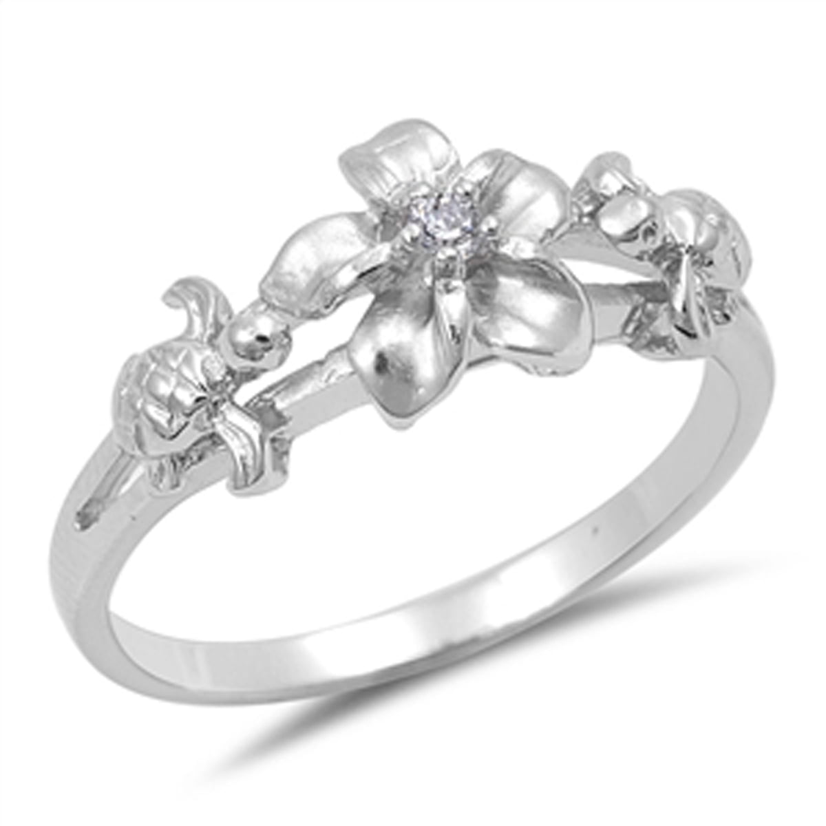 Hawaiian Flower Plumeria 925 Sterling Silver Ring Sizes 4-10