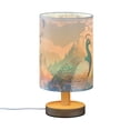thumbnail image 2 of Peacock Flowers Castle Table Lamp USB Bedside Desk Nightstand Lamp Printed Gifts Small Lamp Wood Base for Bedroom Living Room Kids Room College Dorm, 2 of 7
