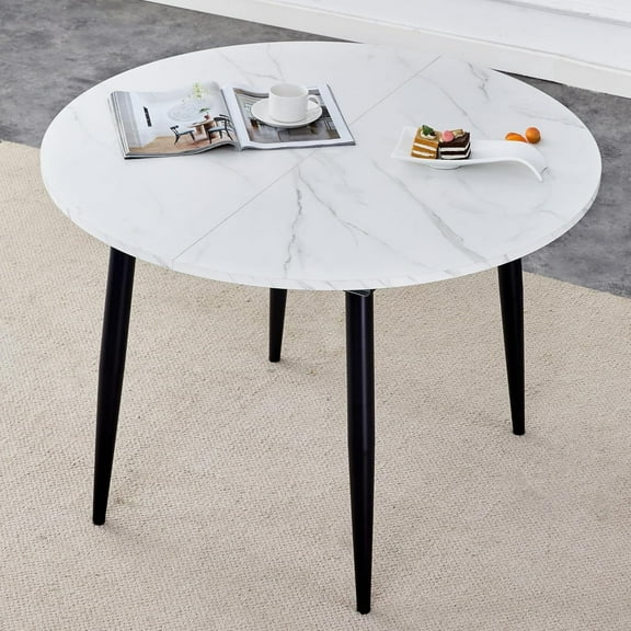 Extendable Kitchen Table, Modern Farmhouse Dining Table, Extendable Dining Room Table, Expandable Conference Table, Round Mid-Century Modern Dining Table, for Small Space, Dining Room (Wood)