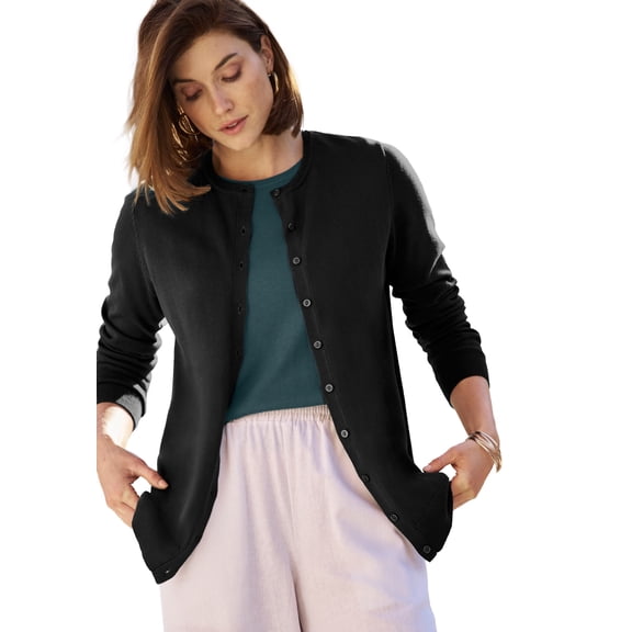 Jessica London Women's Plus Size Fine Gauge Button-Front Cardigan