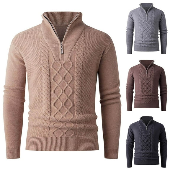 YHAJDS Men's Winter Casual Sweaters,Mens Sweaters with Zippers Knitted Sweater Men Solid Color Warm Winter Long Sleeve Elastic Stand Collar Half Zip Casual Sweater
