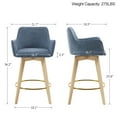 thumbnail image 4 of Zesthouse 25.8" Swivel Counter Height Bar Stools Set of 2, Upholstered Linen Barstool with Curved Back and Wood Legs, Mid Century Modern Counter Height Chairs for Pub Kitchen Island, Blue, 4 of 10