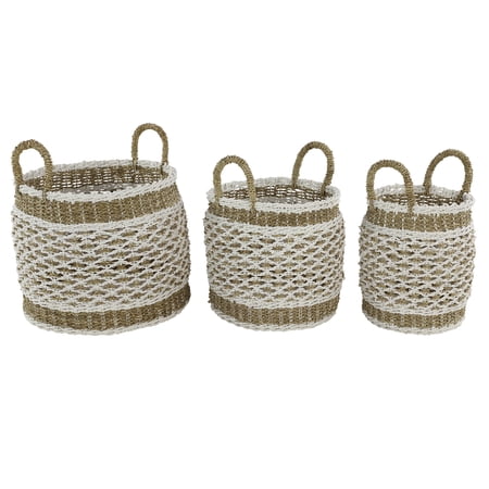 DecMode 18", 17", 16" Brown Plastic Boho Storage Basket, 3 - Pieces