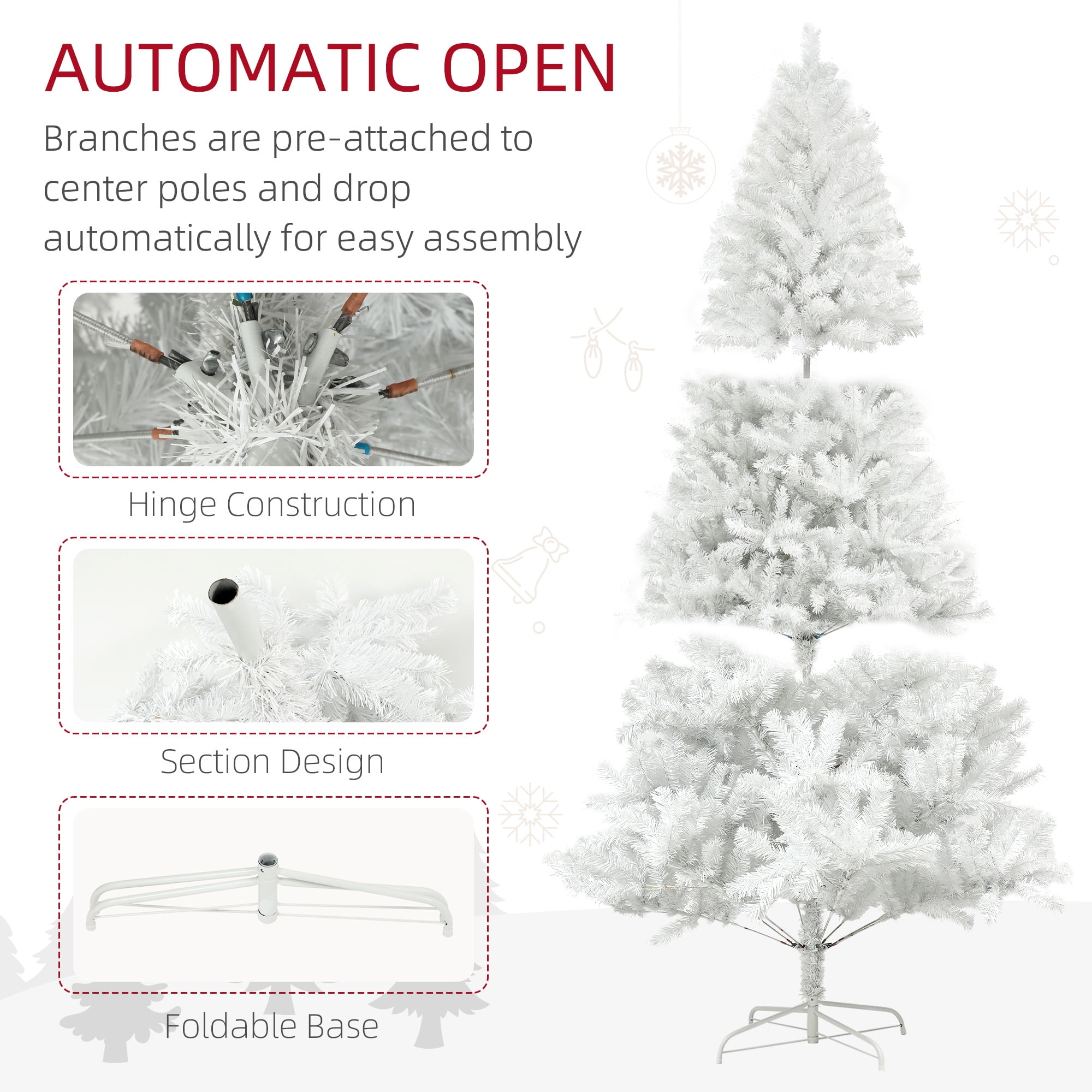 6ft Unlit Full Christmas Tree 1000 Tips Auto-Open Branches Flame Retardant Indoor Decor