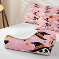 thumbnail image 4 of Homewish Girly Pastel Halloween Bed Spread Queen,Witch Hat Skull Pumpkin Candy Print Queen Coverlet Set,Blush Pink,3 Pieces, 4 of 7
