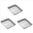 thumbnail image 1 of 3set 10 Inch Toaster Oven Tray and Rack Set, Small Stainless Steel Baking Pan with Cooling Rack,3 x baking pan 3 x grid rack,Silver, 1 of 7