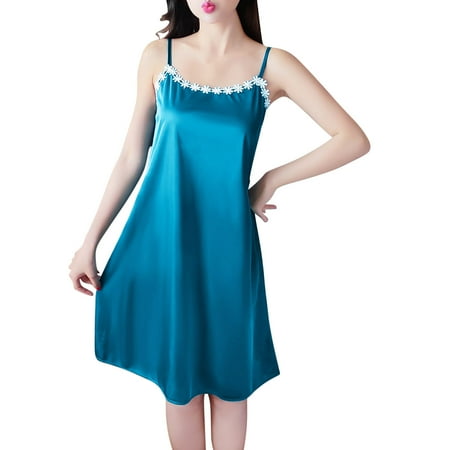 LIaqionyy Women Mini Slip Sleepwear Spaghetti Strap Satin Nightgown Scoop Neck Babydoll Dress Chemise Nightwear