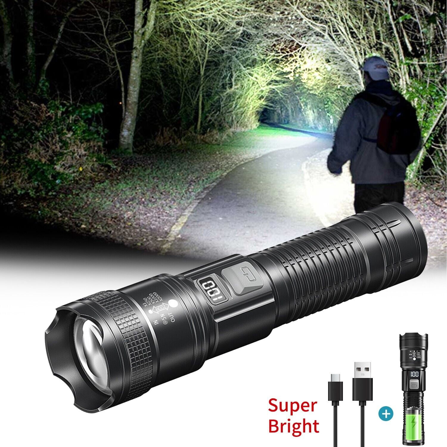 Liwarace XY-8068 Zoom Multifunction Outdoor Digital Flashlight