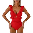 thumbnail image 4 of Antinous Ladies Solid V-Neck Ruched Swim with Chest Padding Comfortable Wear, 4 of 5