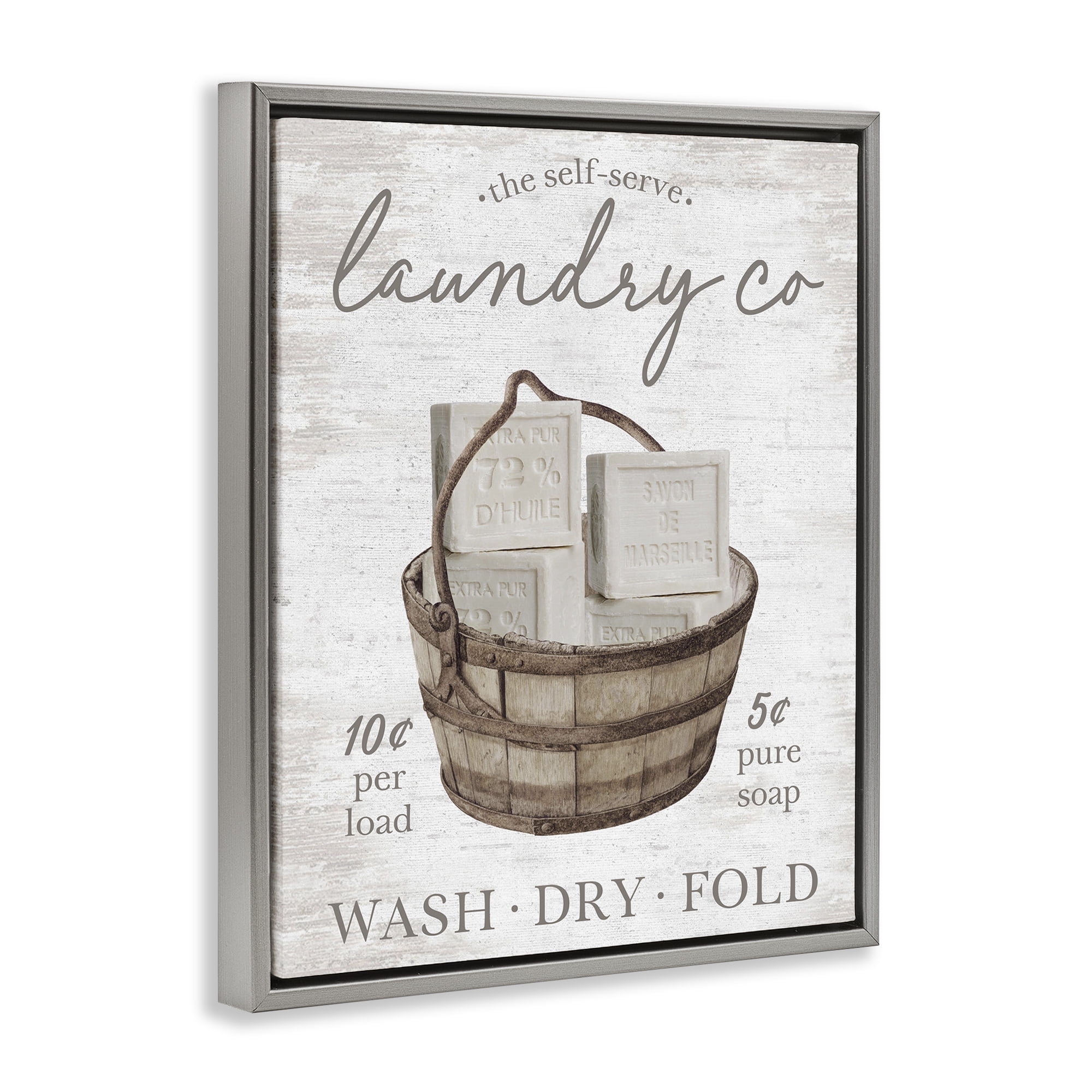 Stupell Industries Vintage Laundry Co Typography Painting Gray Floater Framed Art Print Wall Art, 17 x 21