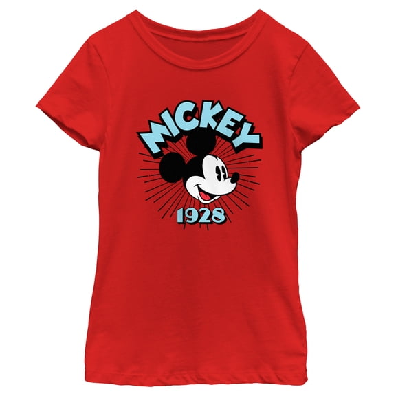 Girl's Mickey & Friends 1928 Face Graphic Tee Red Small