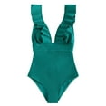 thumbnail image 2 of Odbmxy V-Neck Womens Swimsuits One Piece Summer Bathing Suits Women Solid Color Ruffle Green Beach Bikinis, 2 of 6