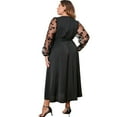 thumbnail image 3 of IBTOM CASTLE Plus Size Wedding Guest Dress for Women Long Sleeve V Neck Mesh Ruffle Sparkle Glitter Cocktail Party Dress XL Black Flower, 3 of 8