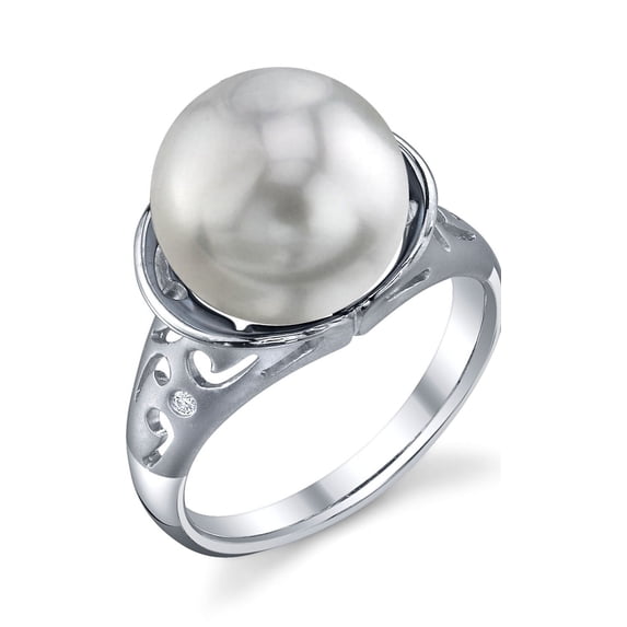 11mm White South Sea Cultured Pearl & Diamond Shannon Ring in 14K Gold