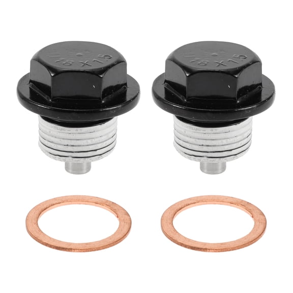 Unique Bargains Universal Oil Drain Plug Anti Leakage Oil Pan Drain Bolt Screw Thread Repair Aluminum Copper 2 Set with Gasket Black White Magnetic M18x1.5