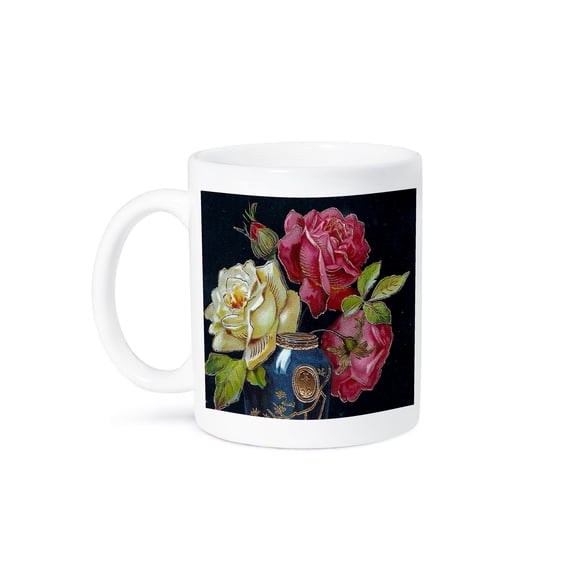 3dRose, Vintage Roses in Vase, 11oz Mug