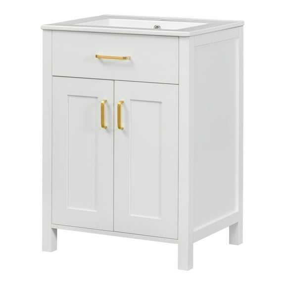 Historyli Go5H 24" Bathroom Vanity With Sink, Bathroom locker With Tip-Out Drawer Storage Doors, Adjustable Shelf, Freestanding Bathroom locker With Undermount Ceramic Basin