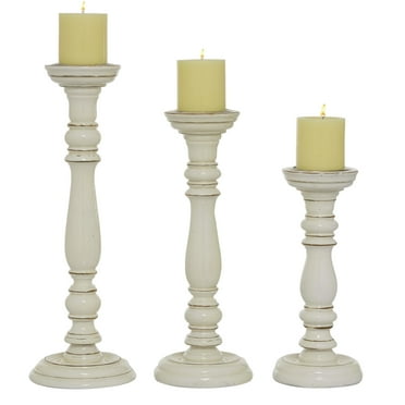 DecMode 3 Candle White Mango Wood Candle Holder, Set of 3