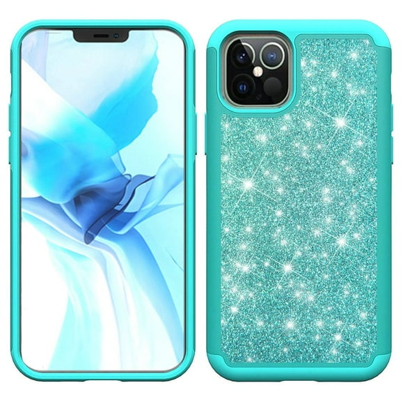 for Apple iPhone 12 Pro Max (6.7") Glitter Sparkle Bling Shinny Hybrid Slim Rhinestone 2 in 1 PC & TPU Rugged Protective Cover ,Xpm Phone Case [Teal Mint]