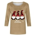 thumbnail image 4 of Women's Christmas Tops 3/4 Length Sleeve T-shirts Xmas Tree Lights Printed Crew Neck Holiday Plus Size Clothes (4XL, Khaki), 4 of 4