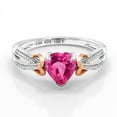 thumbnail image 3 of Gem Stone King 925 Sterling Silver and 10K Rose Gold Pink Created Sapphire and Diamond Ring for Women (0.81 Cttw, Heart Shape 6MM, Available in Size 5, 6, 7, 8, 9), 3 of 5