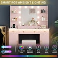 thumbnail image 2 of PUFFCAFE Vanity Desk with Mirror and Lights,Large Makeup Vanity Table Set with Drawers & Chair & Power Outlet,Pink Vanity for Bedroom, 2 of 6