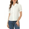 thumbnail image 5 of INSPIRE CHIC Women's Elegant Cotton Puff Short Sleeve Button Front Shirt Top, 5 of 6