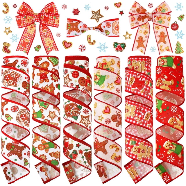 Cinta decorativa Chitidr, 6 rollos, 30 yardas, con alambre navideño