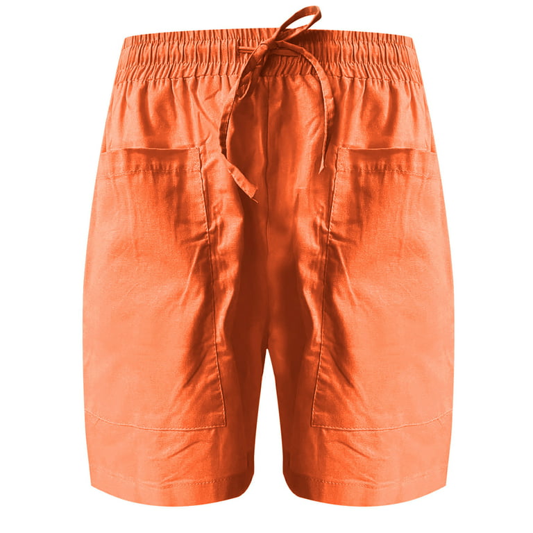 Reduce Price RYRJJ Womens Lightweight Shorts Casual Baggy Trendy Short  Pants Summer Elastic Waist Drawstring Comfy Linen Beach Shorts(Orange,4XL)  