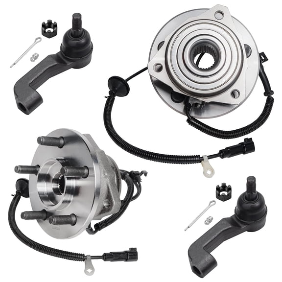 Detroit Axle - 4pc Front Wheel Bearing Hubs Kit for 2002-2007 Jeep Liberty, 2 Wheel Hub Bearings Assembly 2 Outer Tie Rod Ends 2003 2004 2005 2006 Replacement